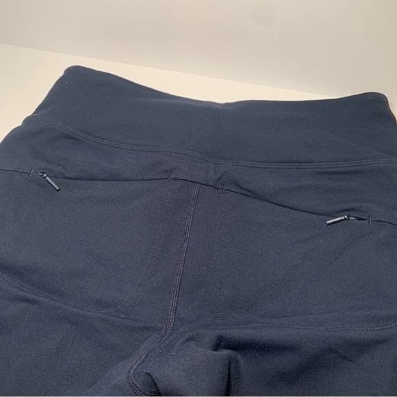 SOLD Athleta Leggings Track Tux Pants Small Navy with Brown Stripe Zip Pockets - Picture 10 of 12